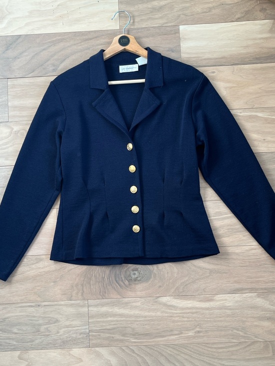 Liz Claiborne Jackets & Blazers - Liz Claiborne Navy PureWool Blazer Jacket Gold Trim Size 8P Preppy